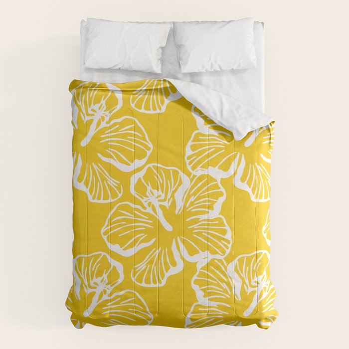 Yellow tropical hibiscus flower art pattern Comforter Gallery Image 1