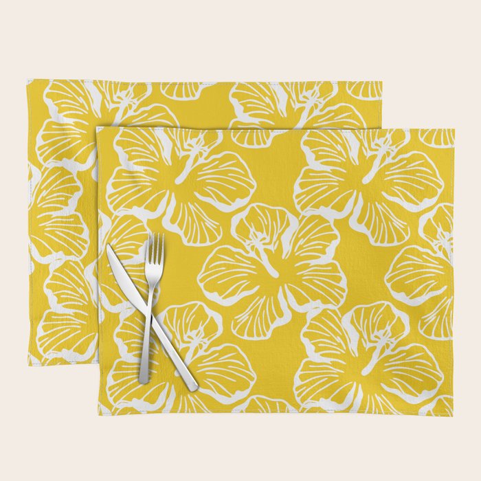 Yellow tropical hibiscus flower art pattern Placemat Gallery Image 1
