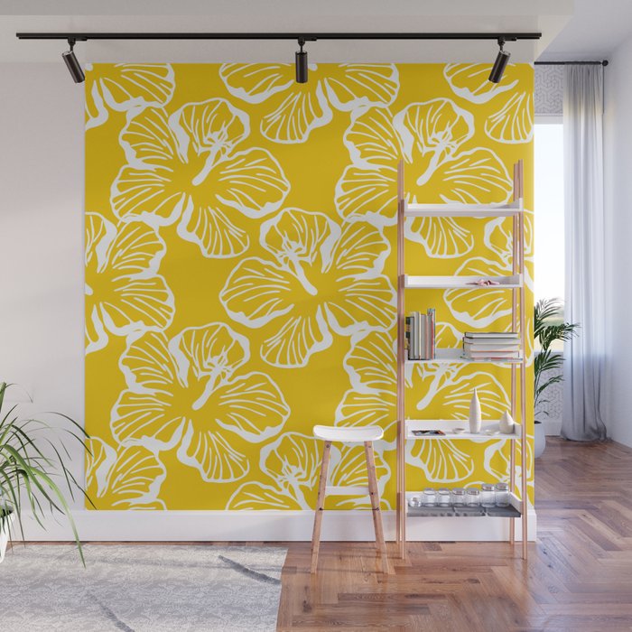 Yellow tropical hibiscus flower art pattern Wall Mural Gallery Image 1