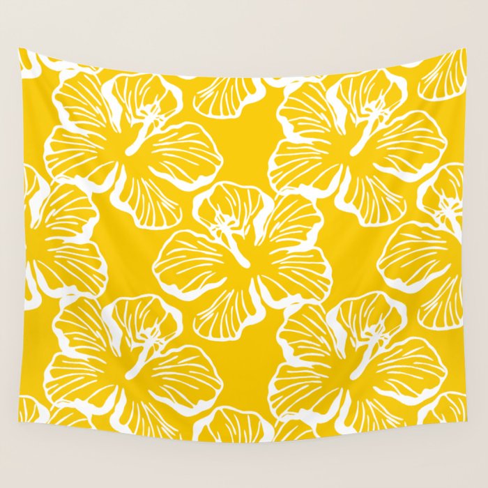 Yellow tropical hibiscus flower art pattern Wall Tapestry Gallery Image 4