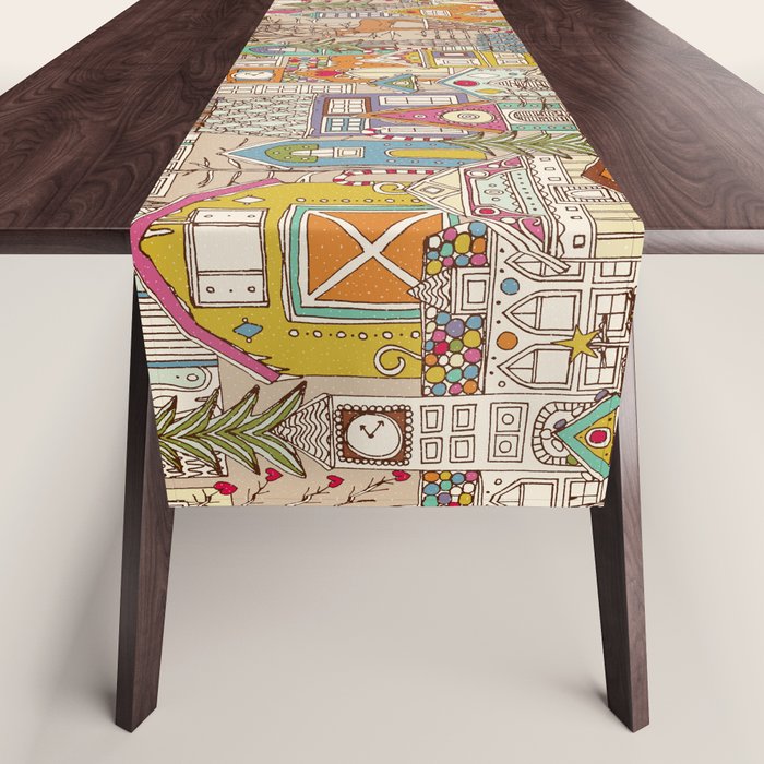 vintage gingerbread town Table Runner Gallery Image 1