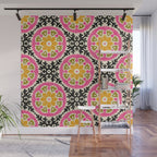 Folk Art Mandala - vintage pink, gold, and avocado green Wall Mural Gallery Image 1