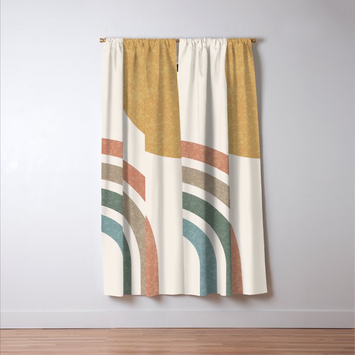 Mid Century Colorful Sun and Rainbow Window Curtain Gallery Image 3