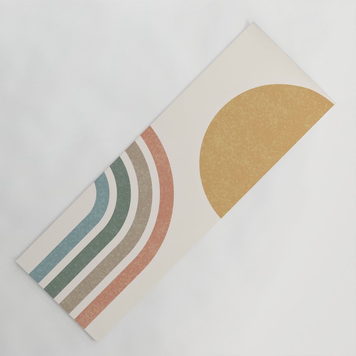 Mid Century Colorful Sun and Rainbow Yoga Mat Gallery Image 1