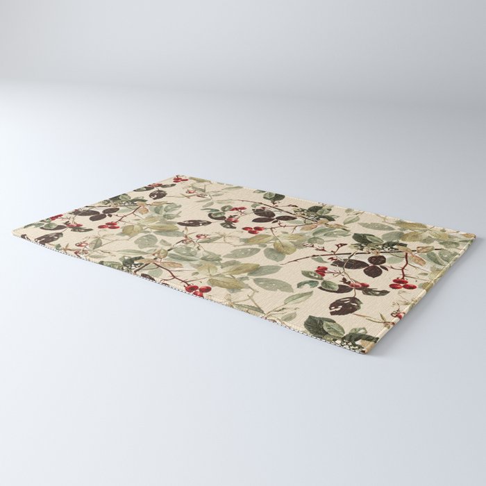 Vintage ivory red green forest berries floral Rug Gallery Image 3