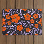 Floral Vine Tangerine Orange, Lavender Purple, Deep Purple, Modern Boho Home Decor Outdoor Rug Gallery Image 1