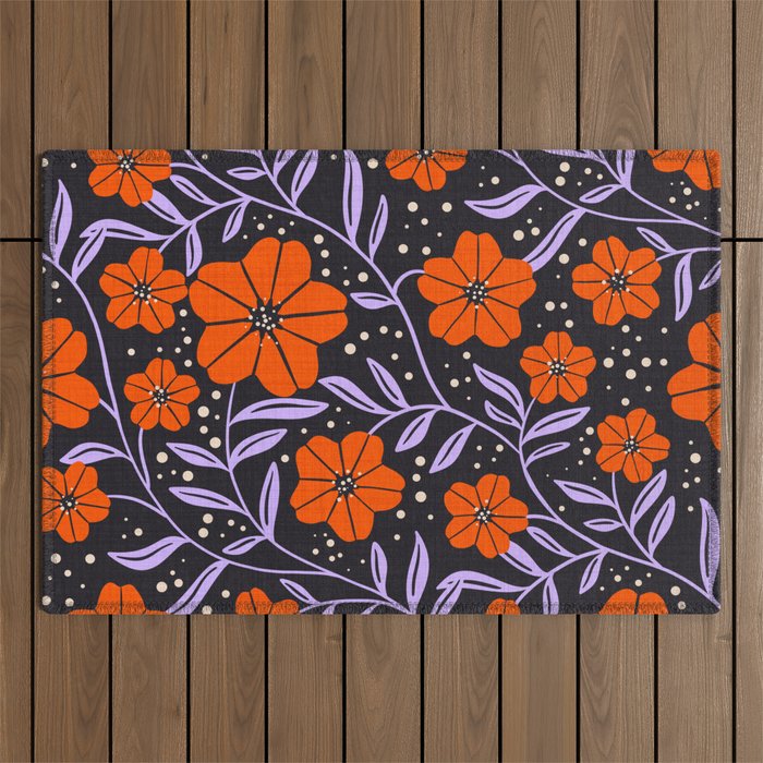 Floral Vine Tangerine Orange, Lavender Purple, Deep Purple, Modern Boho Home Decor Outdoor Rug Gallery Image 1