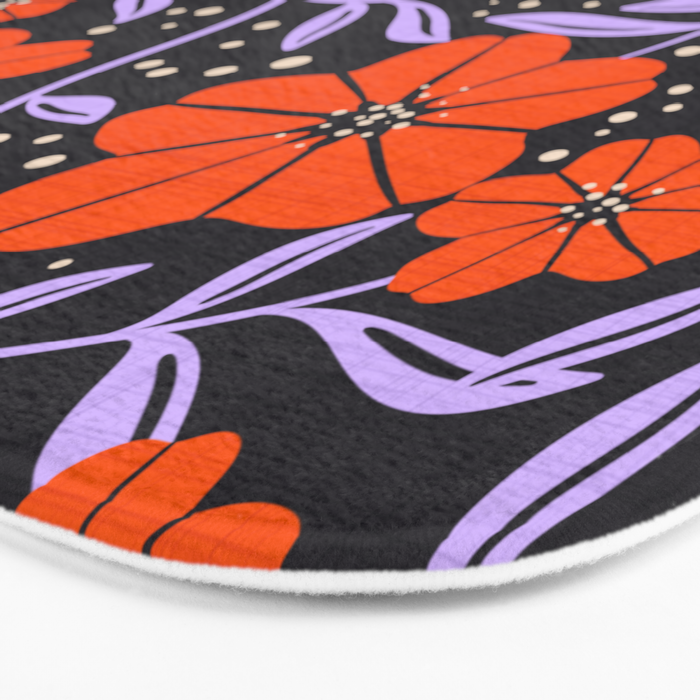Floral Vine Tangerine Orange, Lavender Purple, Deep Purple, Modern Boho Home Decor Bath Mat Gallery Image 3