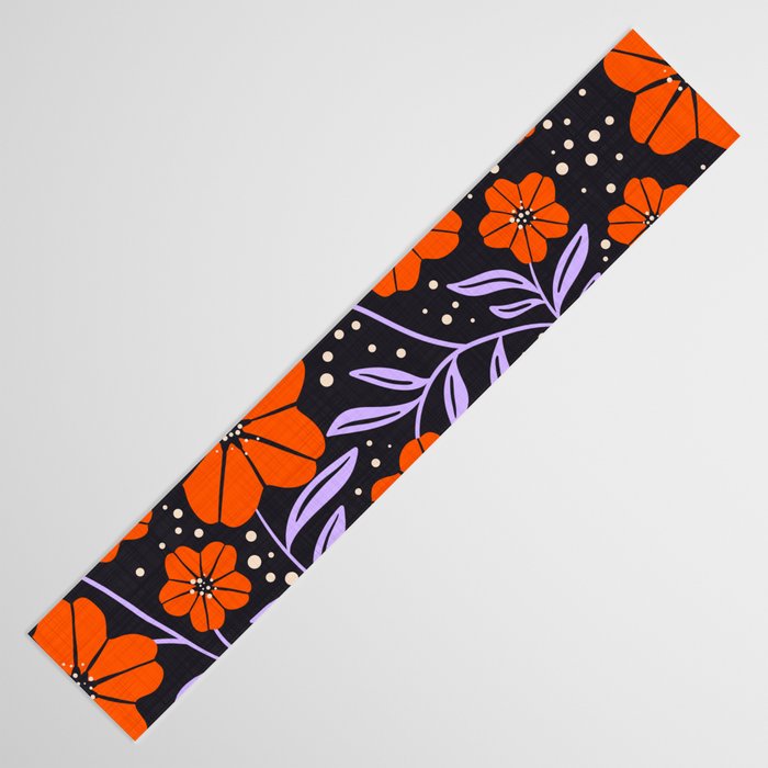 Floral Vine Tangerine Orange, Lavender Purple, Deep Purple, Modern Boho Home Decor Table Runner Gallery Image 3