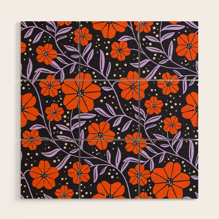 Floral Vine Tangerine Orange, Lavender Purple, Deep Purple, Modern Boho Home Decor Wood Wall Art Gallery Image 1