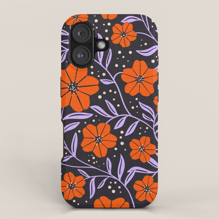 Floral Vine Tangerine Orange, Lavender Purple, Deep Purple, Modern Boho Home Decor iPhone Case Gallery Image 1