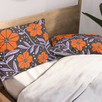 Floral Vine Tangerine Orange, Lavender Purple, Deep Purple, Modern Boho Home Decor Pillow Sham Gallery Image 2
