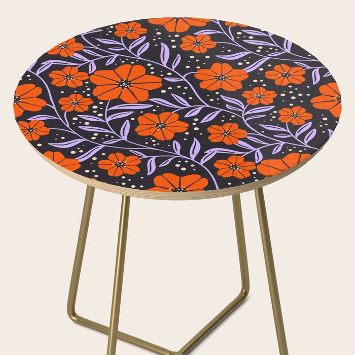 Floral Vine Tangerine Orange, Lavender Purple, Deep Purple, Modern Boho Home Decor Side Table Gallery Image 2