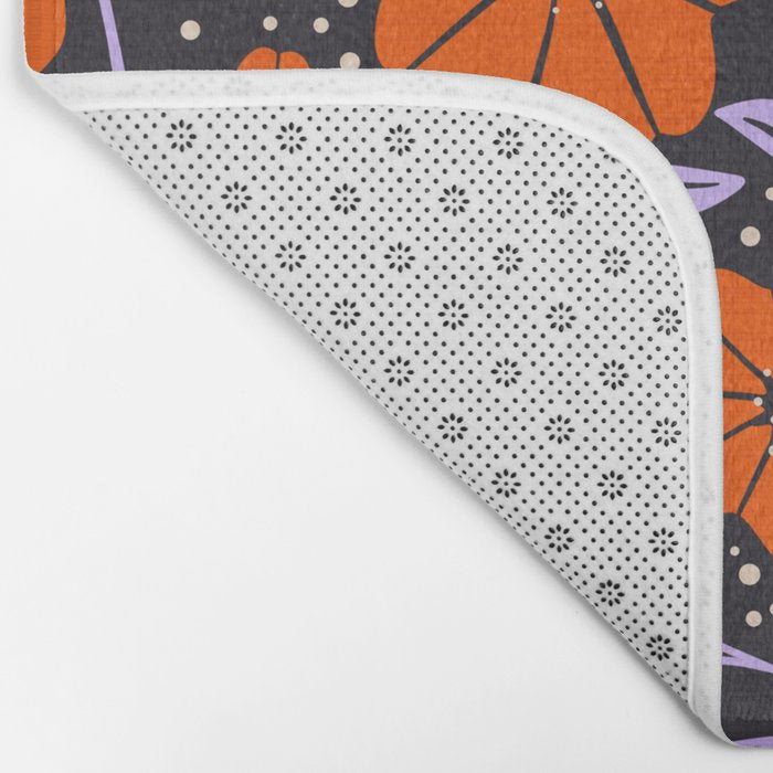 Floral Vine Tangerine Orange, Lavender Purple, Deep Purple, Modern Boho Home Decor Bath Mat Gallery Image 2
