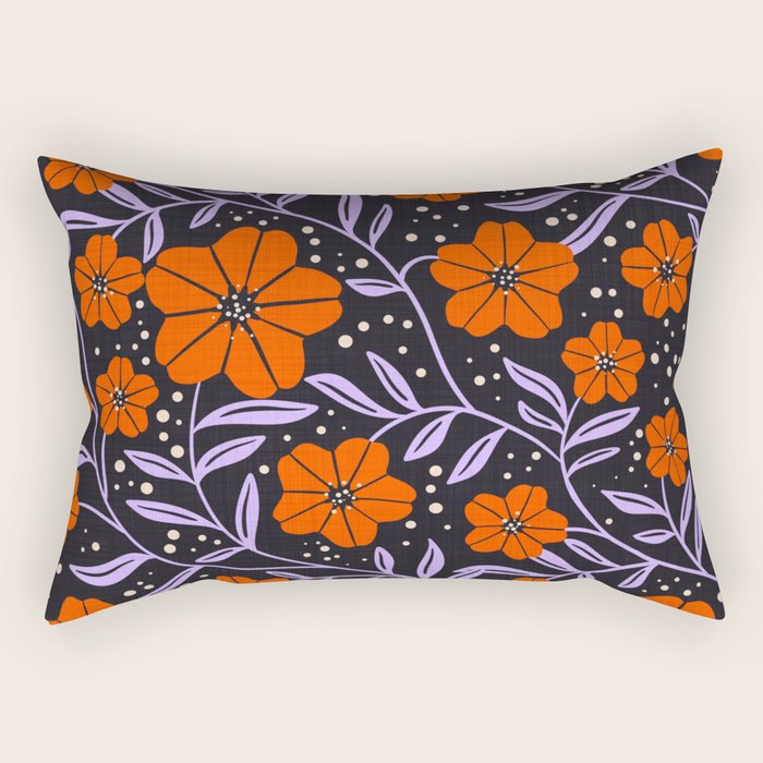 Floral Vine Tangerine Orange, Lavender Purple, Deep Purple, Modern Boho Home Decor Rectangular Pillow Gallery Image 1