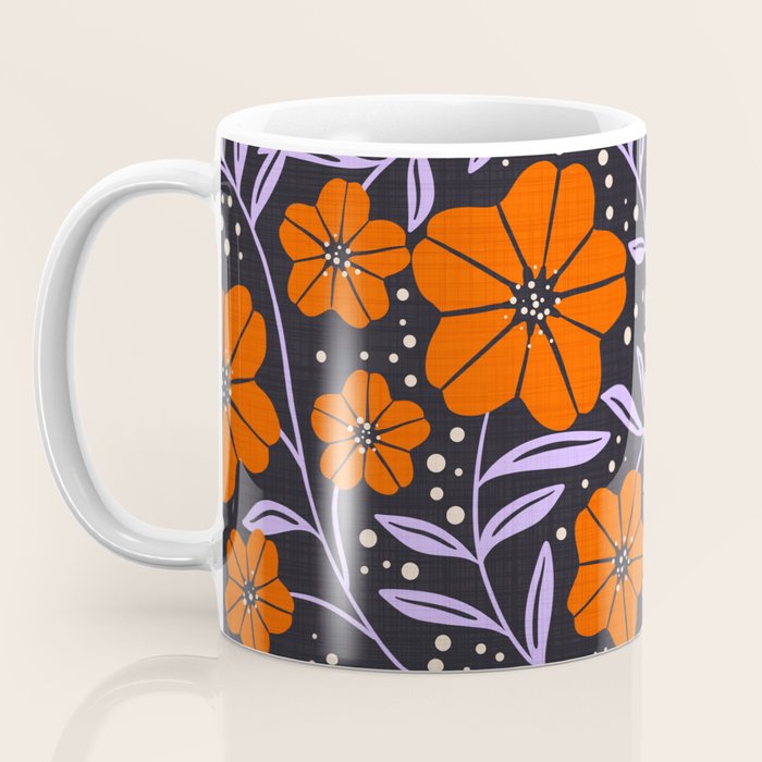 Floral Vine Tangerine Orange, Lavender Purple, Deep Purple, Modern Boho Home Decor Coffee Mug Gallery Image 3