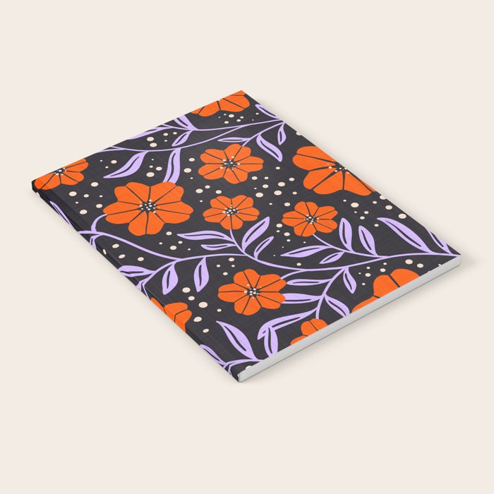 Floral Vine Tangerine Orange, Lavender Purple, Deep Purple, Modern Boho Home Decor Notebook Gallery Image 1