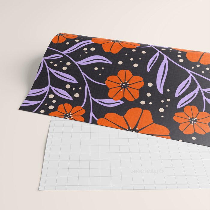 Floral Vine Tangerine Orange, Lavender Purple, Deep Purple, Modern Boho Home Decor Wrapping Paper Gallery Image 2
