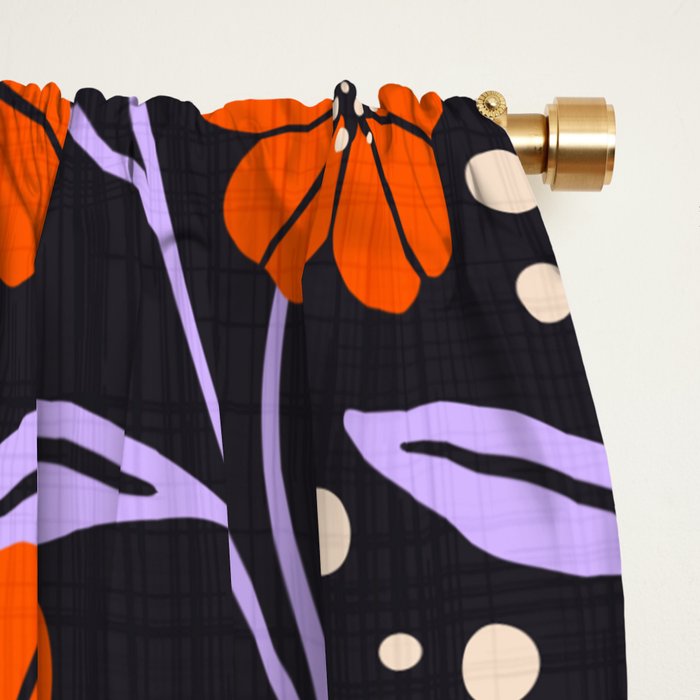 Floral Vine Tangerine Orange, Lavender Purple, Deep Purple, Modern Boho Home Decor Window Curtain Gallery Image 2