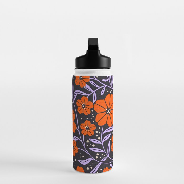 Floral Vine Tangerine Orange, Lavender Purple, Deep Purple, Modern Boho Home Decor Water Bottle Gallery Image 3