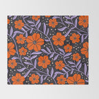 Floral Vine Tangerine Orange, Lavender Purple, Deep Purple, Modern Boho Home Decor Throw Blanket Gallery Image 2