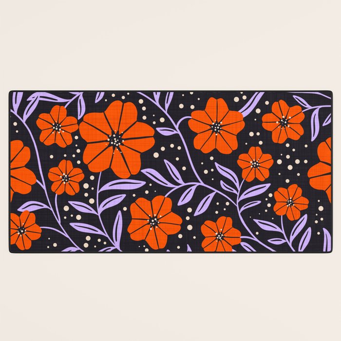 Floral Vine Tangerine Orange, Lavender Purple, Deep Purple, Modern Boho Home Decor Desk Mat Gallery Image 3