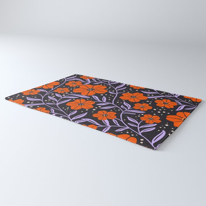 Floral Vine Tangerine Orange, Lavender Purple, Deep Purple, Modern Boho Home Decor Rug Gallery Image 3