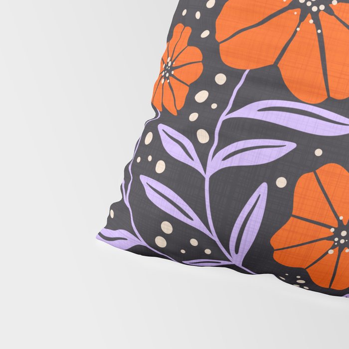 Floral Vine Tangerine Orange, Lavender Purple, Deep Purple, Modern Boho Home Decor Pillow Sham Gallery Image 4