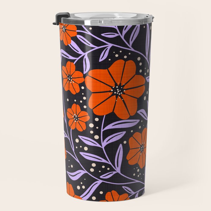 Floral Vine Tangerine Orange, Lavender Purple, Deep Purple, Modern Boho Home Decor Travel Mug Gallery Image 3