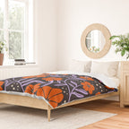Floral Vine Tangerine Orange, Lavender Purple, Deep Purple, Modern Boho Home Decor Duvet Cover Gallery Image 2