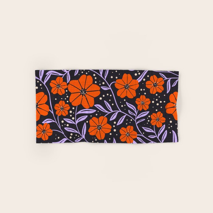 Floral Vine Tangerine Orange, Lavender Purple, Deep Purple, Modern Boho Home Decor Bath Towel Gallery Image 1