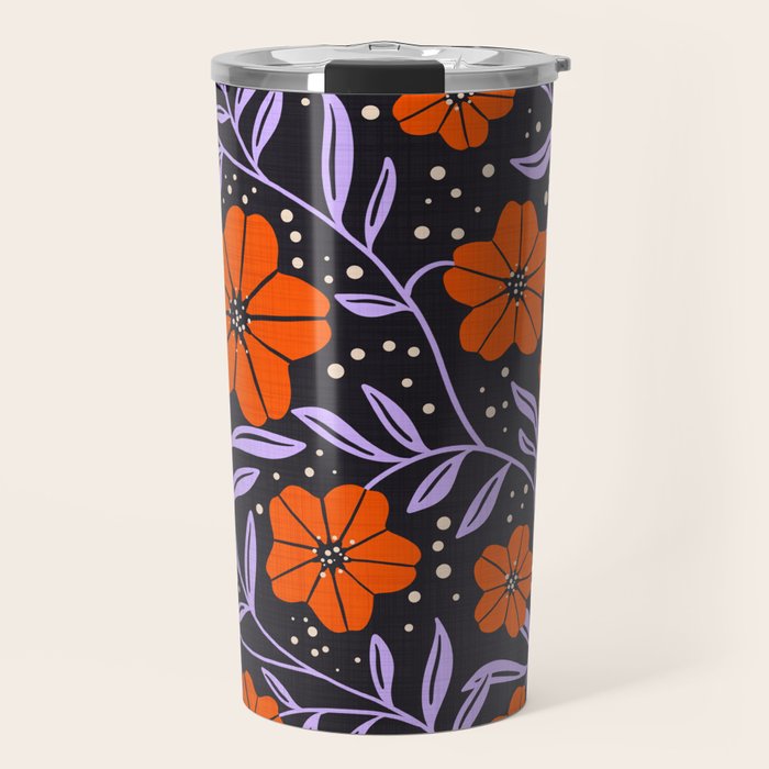 Floral Vine Tangerine Orange, Lavender Purple, Deep Purple, Modern Boho Home Decor Travel Mug Gallery Image 1
