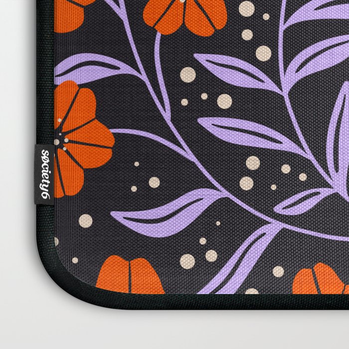 Floral Vine Tangerine Orange, Lavender Purple, Deep Purple, Modern Boho Home Decor Laptop Sleeve Gallery Image 3