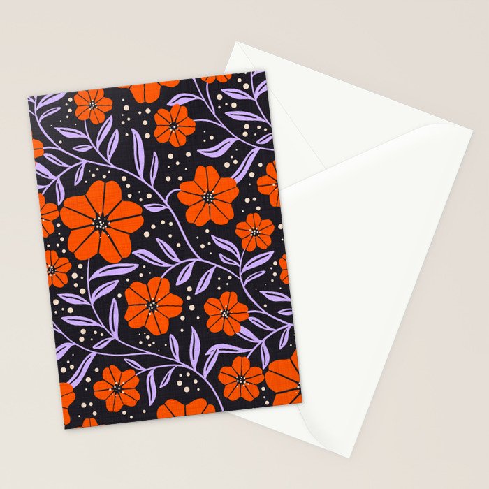 Floral Vine Tangerine Orange, Lavender Purple, Deep Purple, Modern Boho Home Decor Stationery Card Gallery Image 2