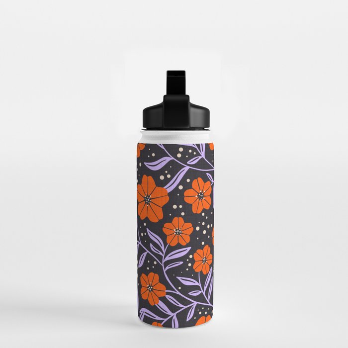 Floral Vine Tangerine Orange, Lavender Purple, Deep Purple, Modern Boho Home Decor Water Bottle Gallery Image 2