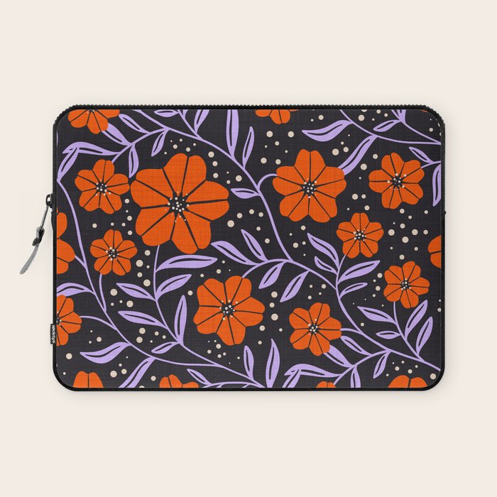Floral Vine Tangerine Orange, Lavender Purple, Deep Purple, Modern Boho Home Decor Laptop Sleeve Gallery Image 1