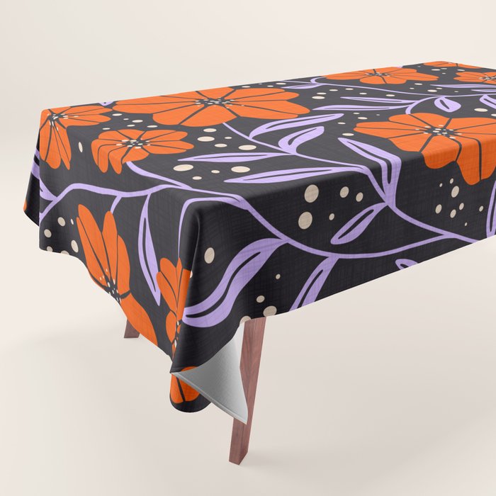 Floral Vine Tangerine Orange, Lavender Purple, Deep Purple, Modern Boho Home Decor Tablecloth Gallery Image 1