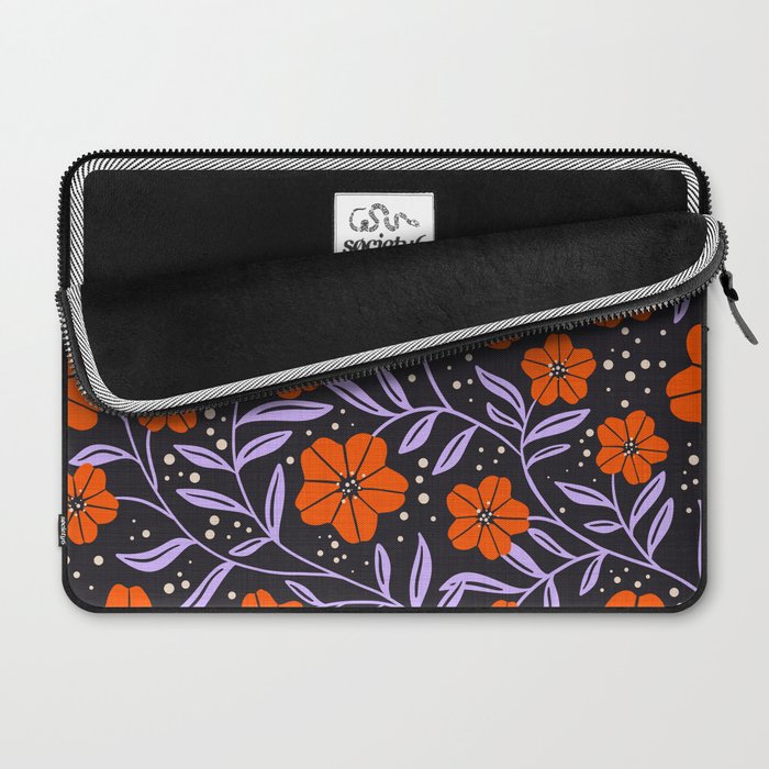 Floral Vine Tangerine Orange, Lavender Purple, Deep Purple, Modern Boho Home Decor Laptop Sleeve Gallery Image 2