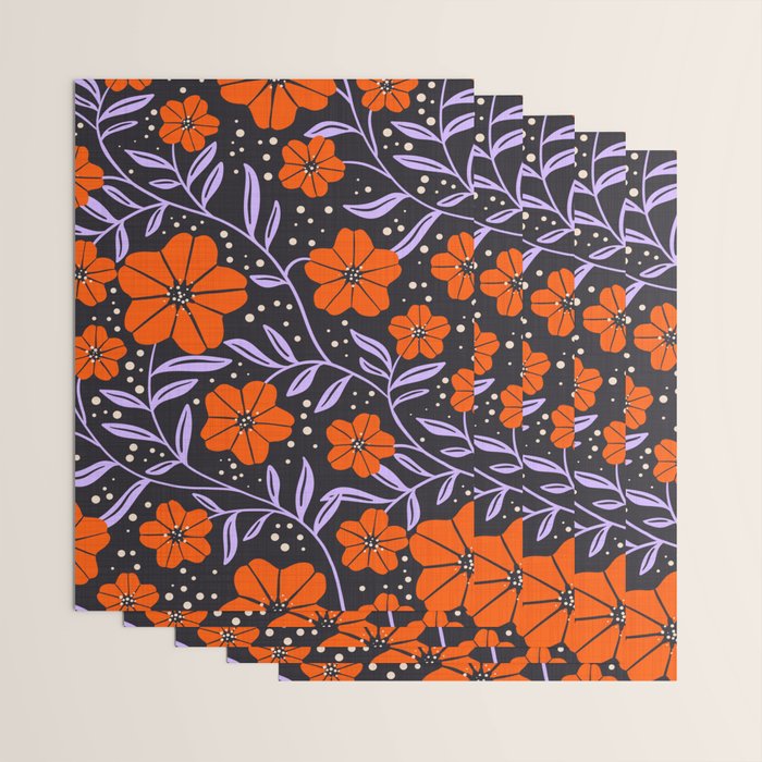 Floral Vine Tangerine Orange, Lavender Purple, Deep Purple, Modern Boho Home Decor Wrapping Paper Gallery Image 3
