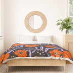 Floral Vine Tangerine Orange, Lavender Purple, Deep Purple, Modern Boho Home Decor Duvet Cover Gallery Image 3