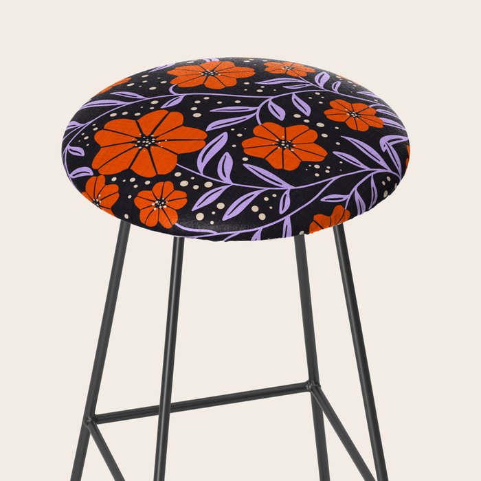 Floral Vine Tangerine Orange, Lavender Purple, Deep Purple, Modern Boho Home Decor Stool Gallery Image 2