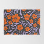 Floral Vine Tangerine Orange, Lavender Purple, Deep Purple, Modern Boho Home Decor Rug Gallery Image 2