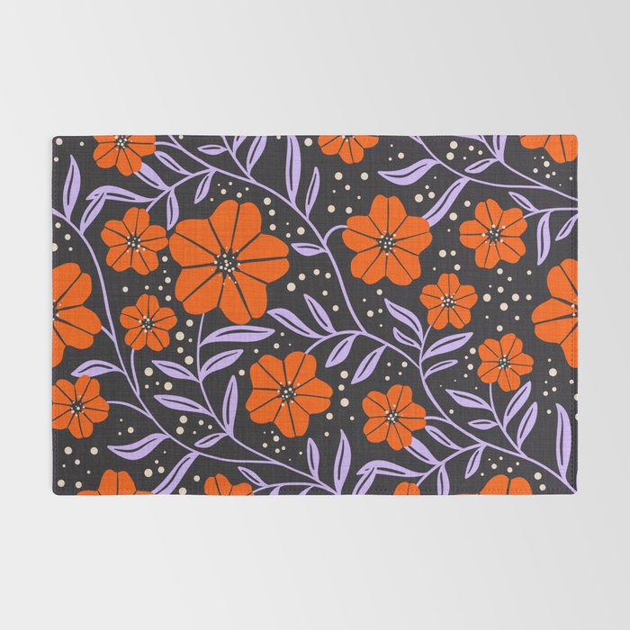 Floral Vine Tangerine Orange, Lavender Purple, Deep Purple, Modern Boho Home Decor Rug Gallery Image 2