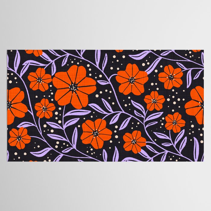 Floral Vine Tangerine Orange, Lavender Purple, Deep Purple, Modern Boho Home Decor Tablecloth Gallery Image 2