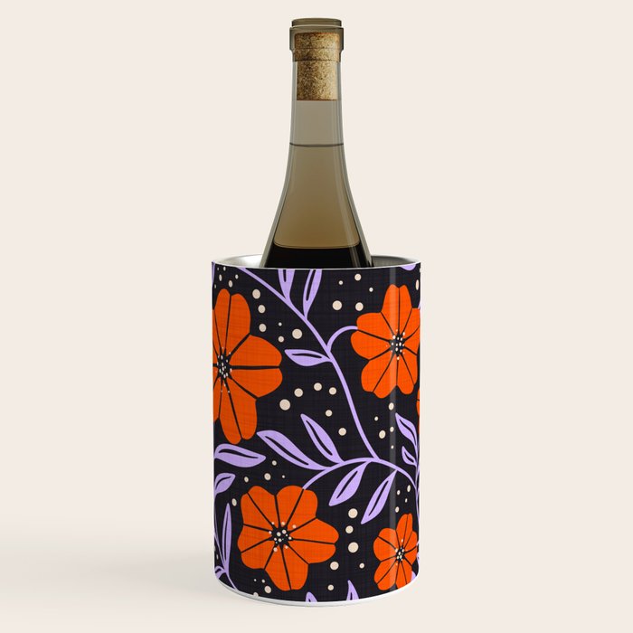 Floral Vine Tangerine Orange, Lavender Purple, Deep Purple, Modern Boho Home Decor Wine Chiller Gallery Image 1