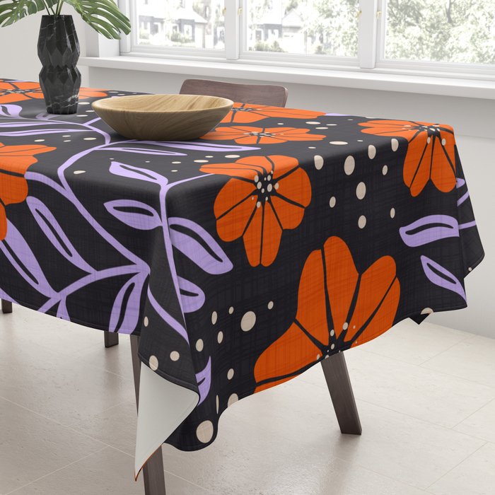 Floral Vine Tangerine Orange, Lavender Purple, Deep Purple, Modern Boho Home Decor Tablecloth Gallery Image 3