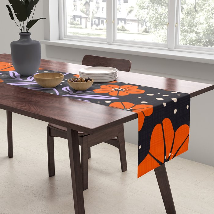 Floral Vine Tangerine Orange, Lavender Purple, Deep Purple, Modern Boho Home Decor Table Runner Gallery Image 2