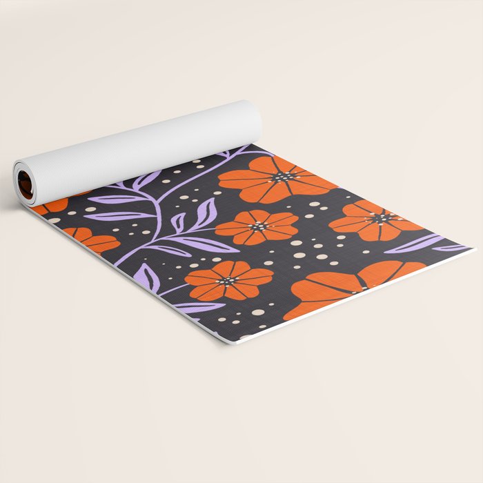 Floral Vine Tangerine Orange, Lavender Purple, Deep Purple, Modern Boho Home Decor Yoga Mat Gallery Image 2