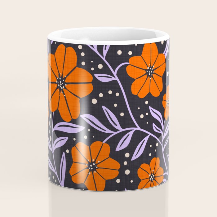 Floral Vine Tangerine Orange, Lavender Purple, Deep Purple, Modern Boho Home Decor Coffee Mug Gallery Image 4