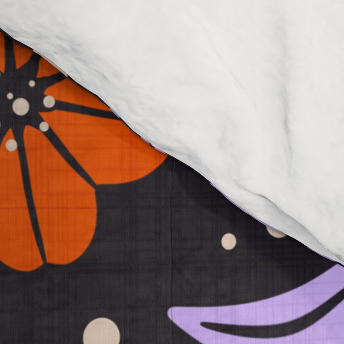 Floral Vine Tangerine Orange, Lavender Purple, Deep Purple, Modern Boho Home Decor Comforter Gallery Image 4